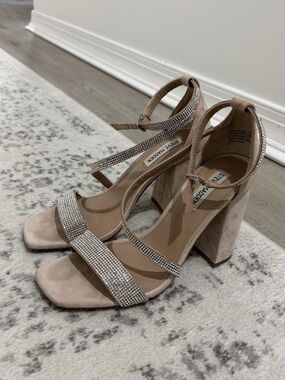 Steve Madden Blush Rhinestone Suede Block Heel Sandals